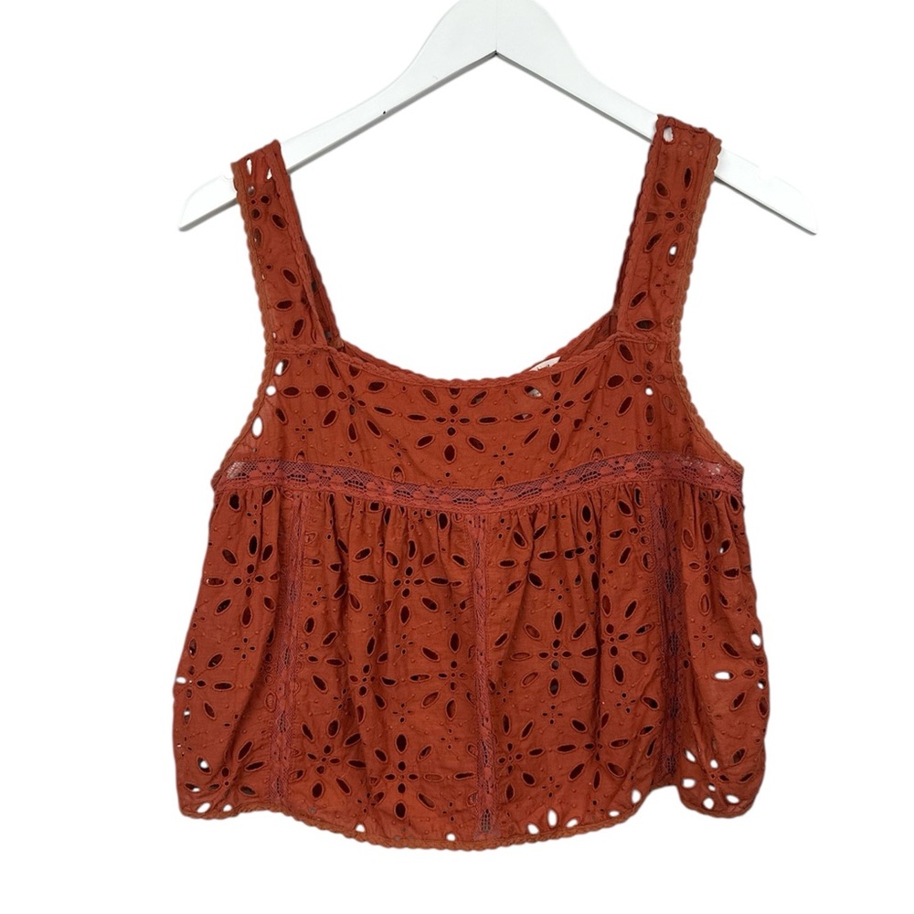 Wilfred Burnt Orange Eyelet Baby Doll Crop Tank Top Small